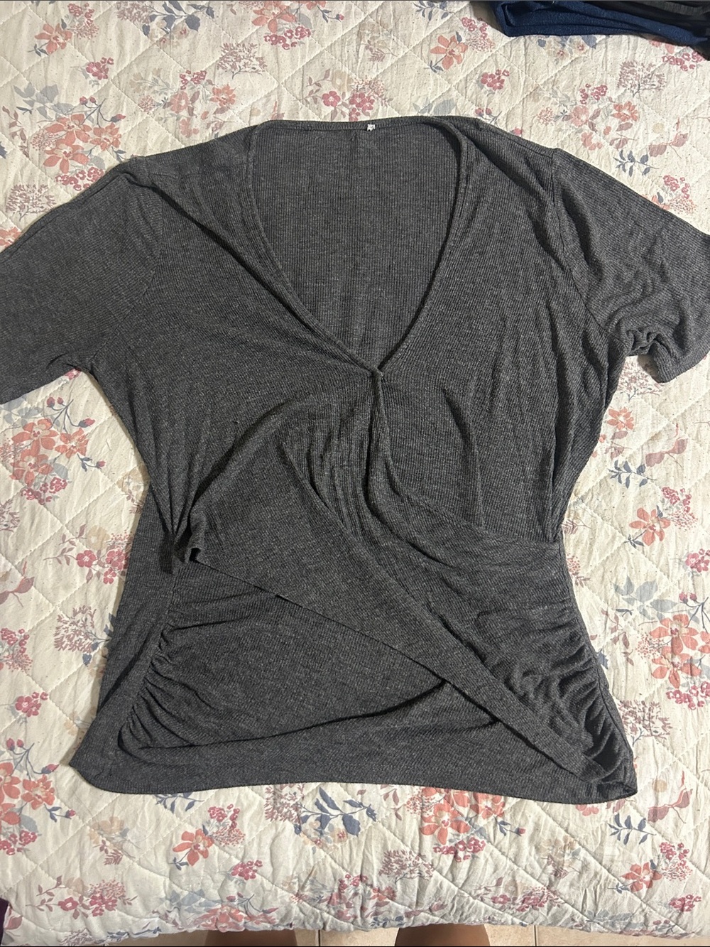 Michael Kors Charcoal Gray V-Neck Draped Ruched Tunic